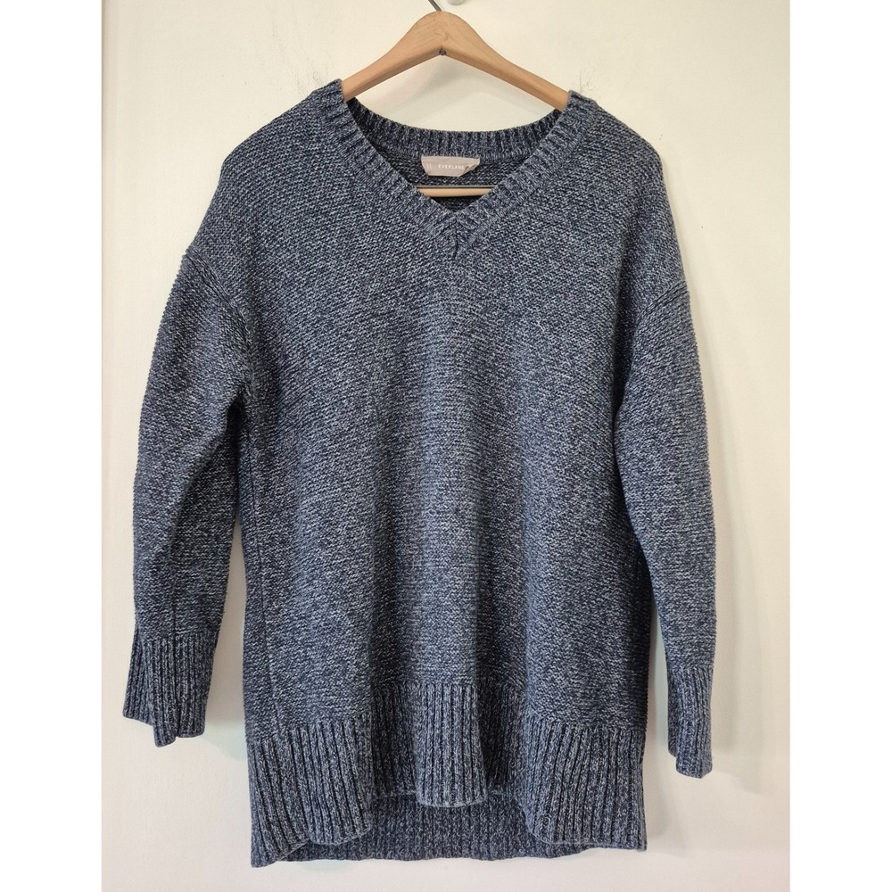 Everlane Women's Size M Marled Cotton V-Neck Tunic Sweater Ribbed Knit Oversized